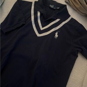 Polo by Ralph Lauren Navy and White Men's Shirt